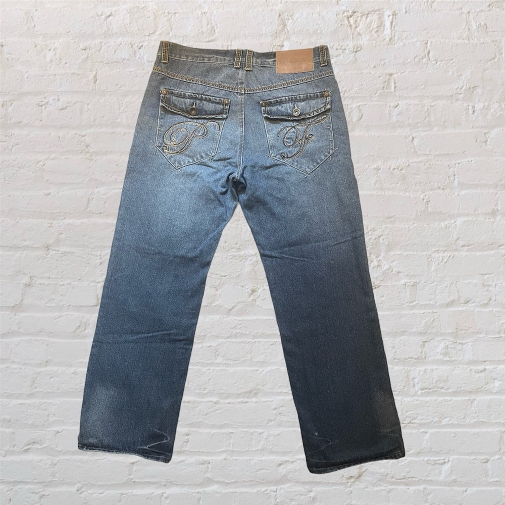 Phat farm embroidered pocket y2k wide blue jeans sz 36x32